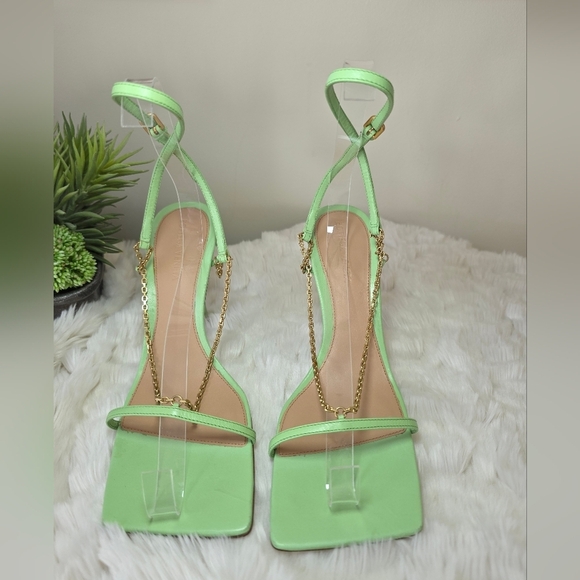 Bottega Veneta Shoes - Bottega Veneta Stretch Chain Sandals Pistachio Green Square Toe EU 38.5/US 8.5